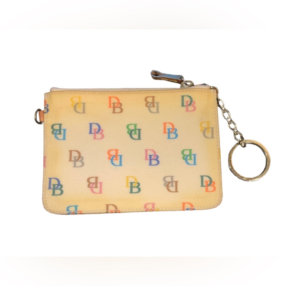 Dooney & Bourke Change Purse with Keychain, Yellow w multicolor DB Logo Zip Top